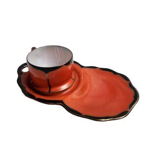 Vintage Porcelain Cup And Snack Tray Orange Made In Japan Unique